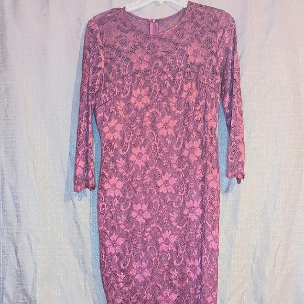 AX Paris Bodycon Midi Dress, Lace, Burgundy, Size 10